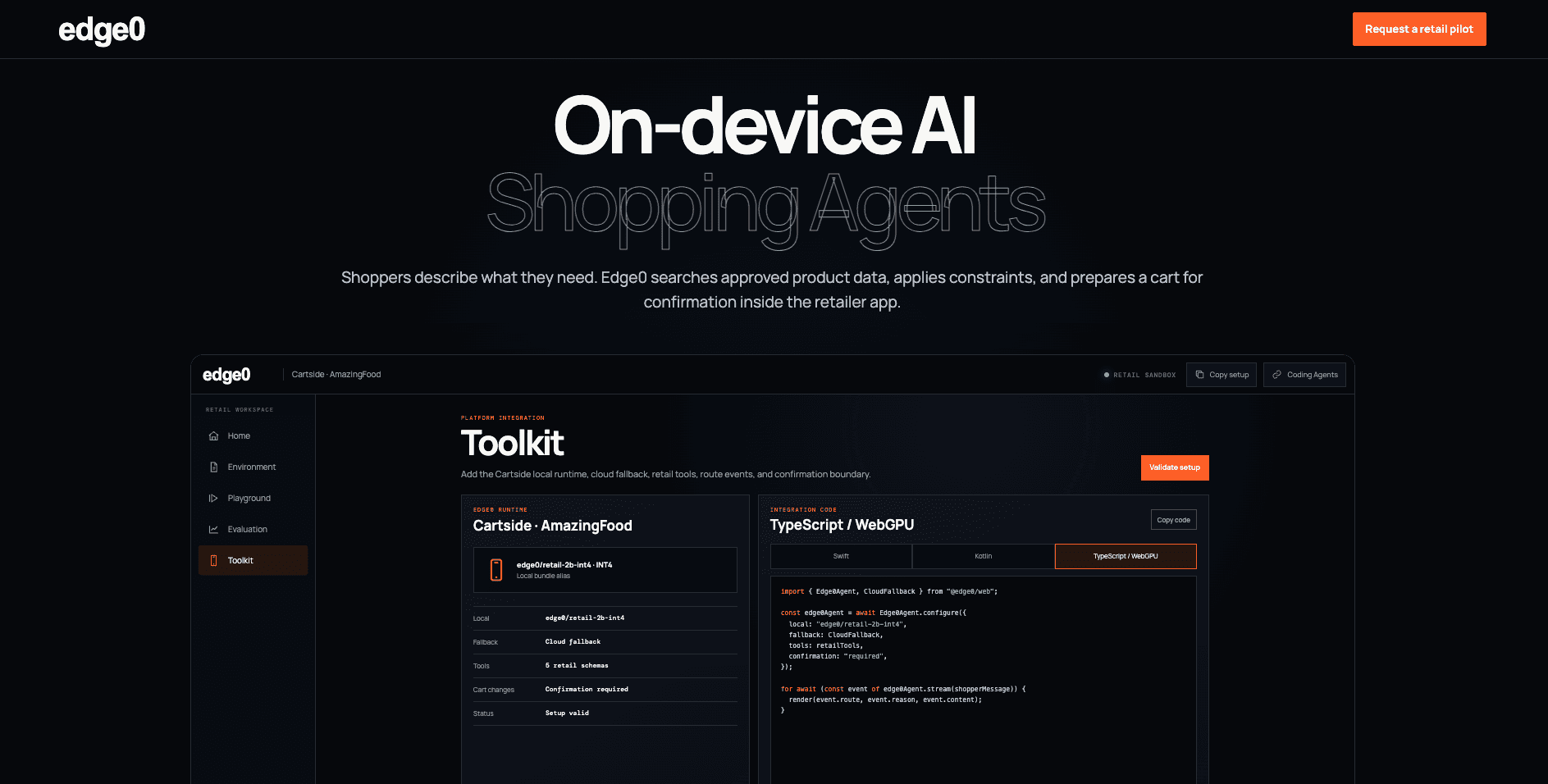 Edge0 on-device AI shopping agents and retail integration toolkit